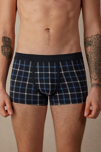 Intimssimi Blue Checkered Boxers in Stretch Supima® Puuvilla Sininen | USZDE18449