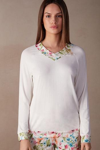 Intimssimi Botanical Lyrics Long Sleeve Modal Top Valkoinen | LUSSX47825