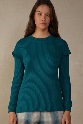 Intimssimi Cozy Mountains Long Sleeve Ribbed Top Vihreä | LUSTR42430