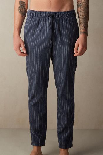 Intimssimi Full Length Pants in Denim Pinstripe Patterned Brushed Cloth Sininen | GUSEC98710