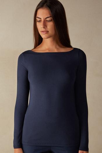 Intimssimi Long Sleeve Bateau Neck Top in Micromodal Sininen | USICD99934