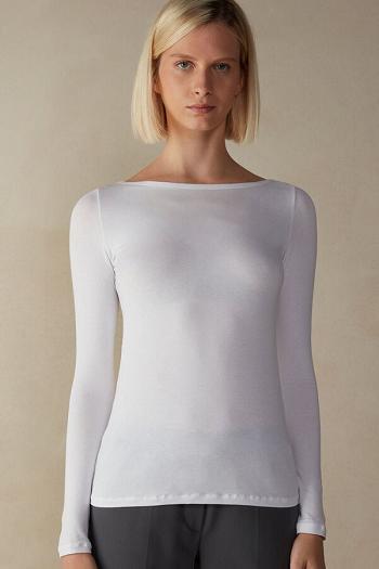 Intimssimi Long Sleeve Bateau Neck Top in Micromodal Valkoinen | USJVR59390