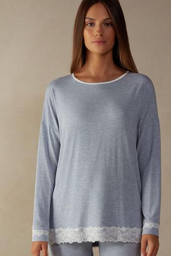 Intimssimi Long-Sleeve Round-Neck Modal Top Vaaleansininen | XUSBH23960