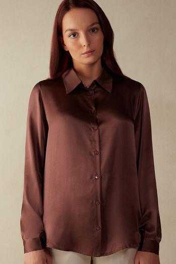 Intimssimi Long Sleeve Silk Shirt Ruskea | XUSGW28447