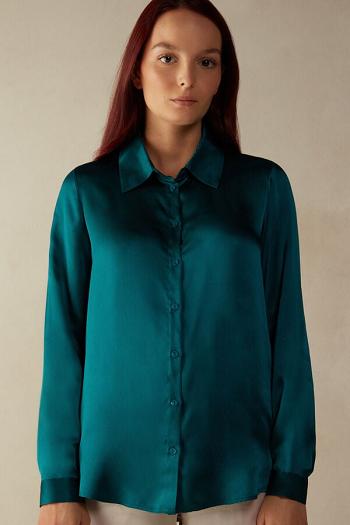 Intimssimi Long Sleeve Silk Shirt Vihreä | USQAV63423