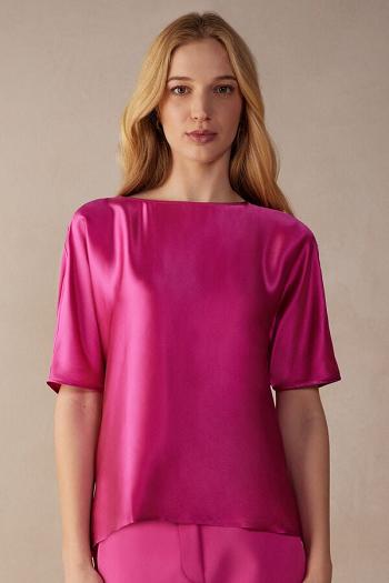 Intimssimi Lyhyt Sleeve Silk and Modal Top Pinkki | USQAV72436