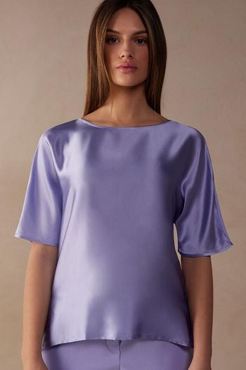 Intimssimi Lyhyt Sleeve Silk and Modal Top Violet | ZUSMJ34267