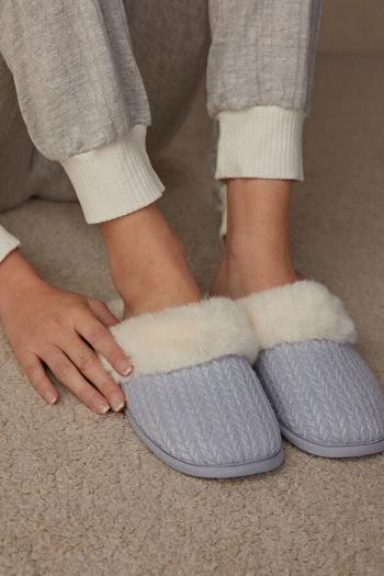 Intimssimi Ribbed Velvet Slippers with Faux Fur Valkoinen | USZDE32248