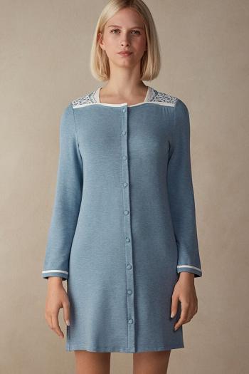 Intimssimi Romantic Bedroom Button Up Night Shirt in Modal with Villa Vaaleansininen | USJBT32297