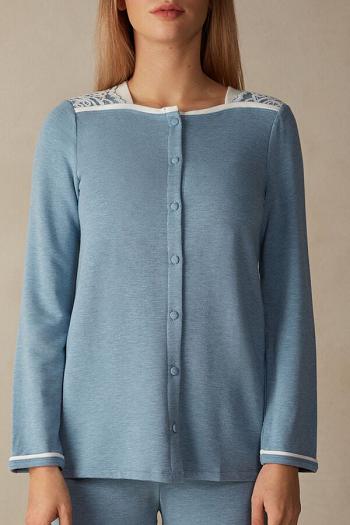 Intimssimi Romantic Bedroom Button Up Top in Modal with Villa Vaaleansininen | USQAV90671