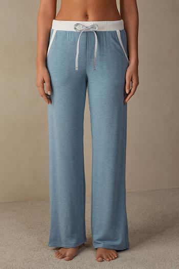 Intimssimi Romantic Bedroom Contrast Trim Full Length Pants in Modal with Villa Vaaleansininen | USCVG12956