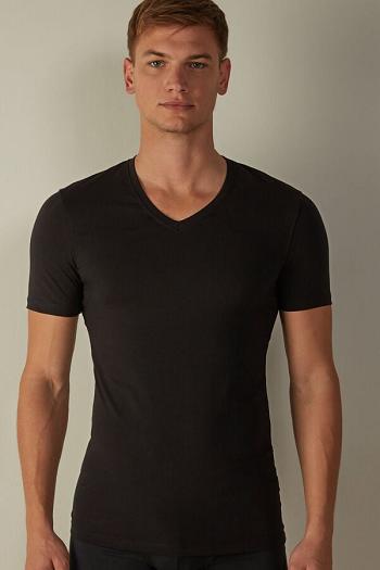 Intimssimi V-neck T-shirt in Stretch Supima® Puuvilla Mustat | ZUSMJ48070