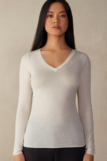 Intimssimi V-neck top in Modal Ultralight with Cashmere Valkoinen | LUSTR52291