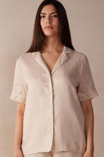 Intimssimi Yacht Night Linen Lyhyt Sleeve Shirt Natural | USQAV97516