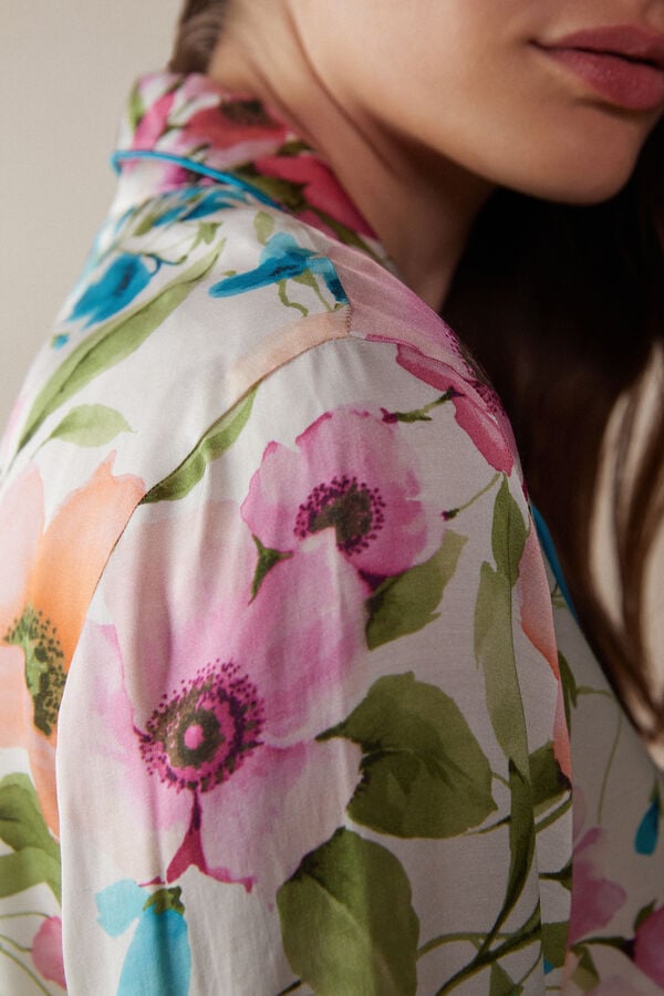 Intimssimi Botanical Lyrics Satin Button Up Shirt Print | MUSFT25535