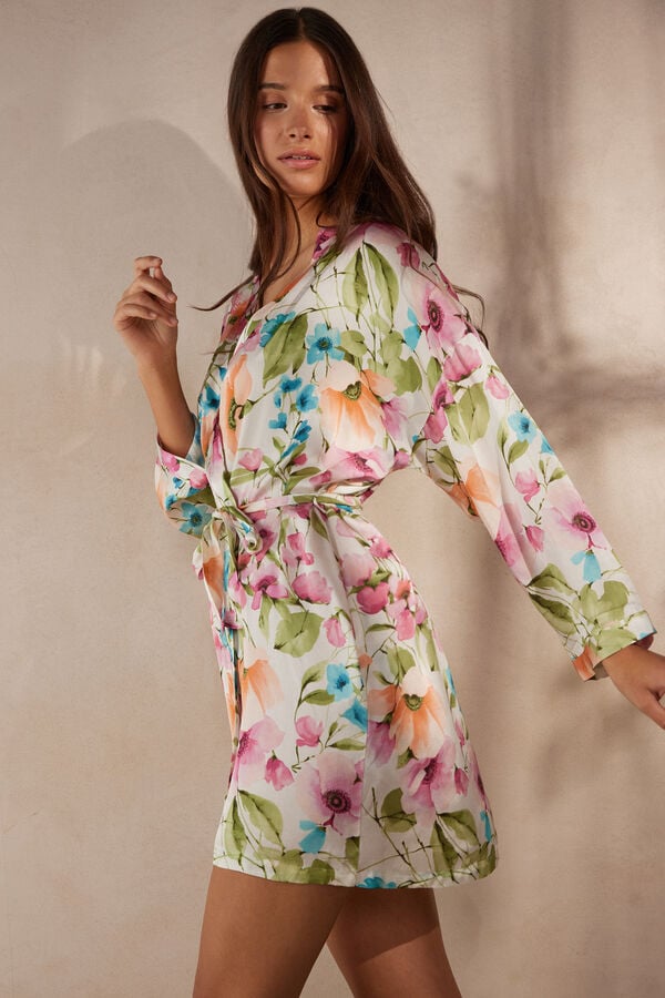 Intimssimi Botanical Lyrics Satin Kimono Print | PUSER12640