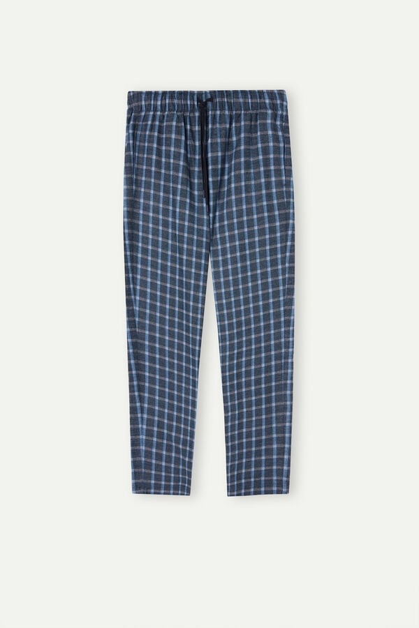 Intimssimi Full Length Pants in Check Patterned Brushed Cloth Sininen | BUSSO56924