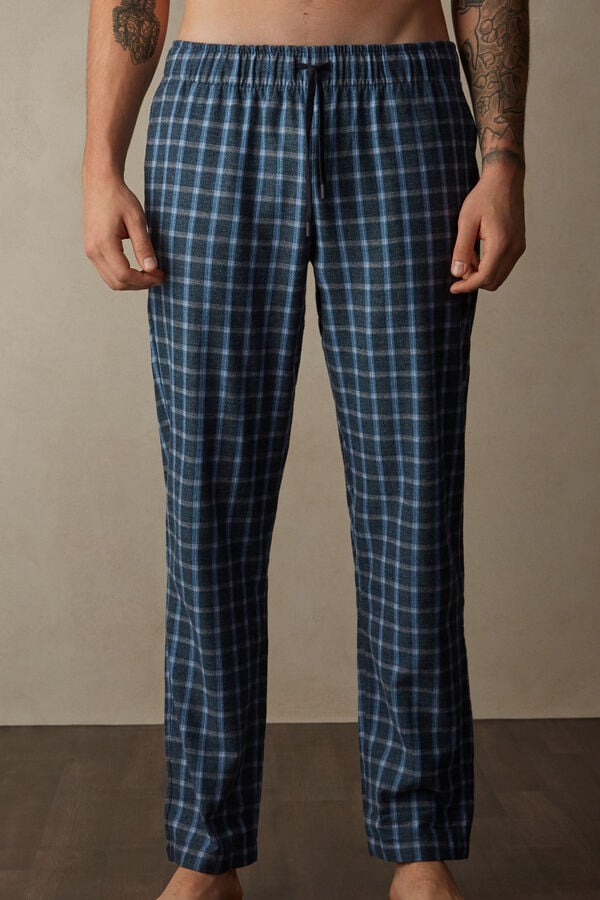 Intimssimi Full Length Pants in Check Patterned Brushed Cloth Sininen | BUSSO56924