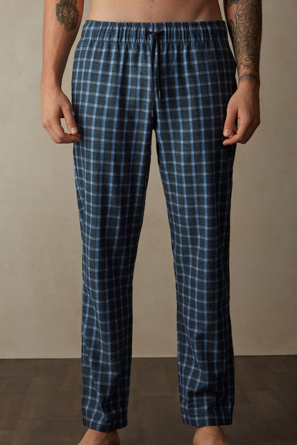 Intimssimi Full Length Pants in Check Patterned Brushed Cloth Sininen | USZDE75757