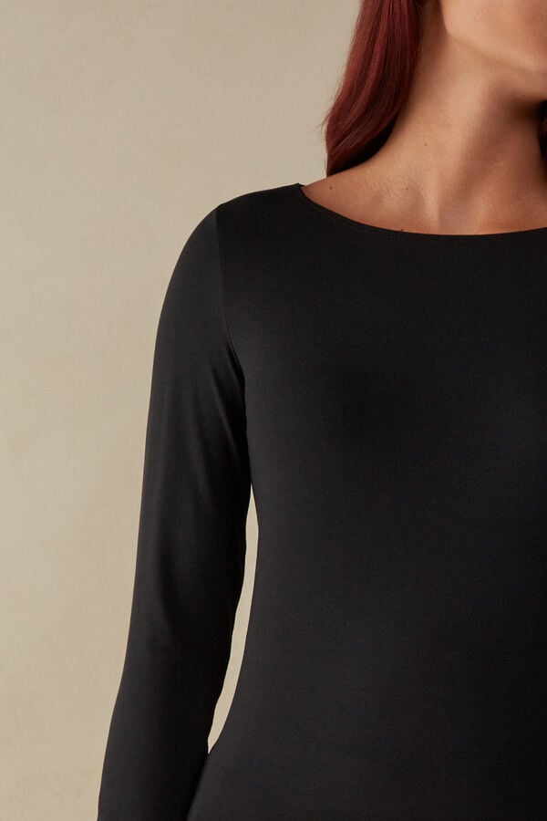 Intimssimi Long Sleeve Bateau Neck Top in Micromodal Mustat | FUSHY62220