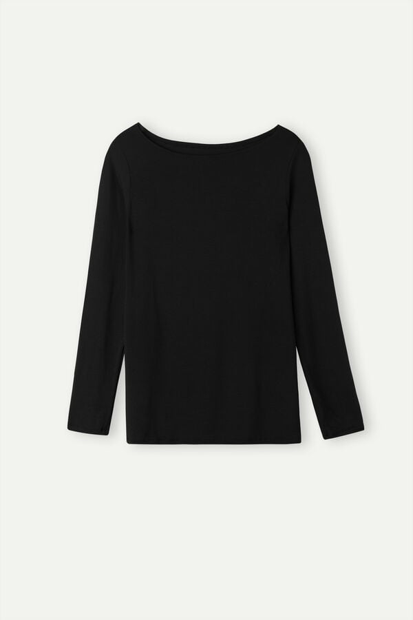 Intimssimi Long Sleeve Bateau Neck Top in Micromodal Mustat | FUSHY62220