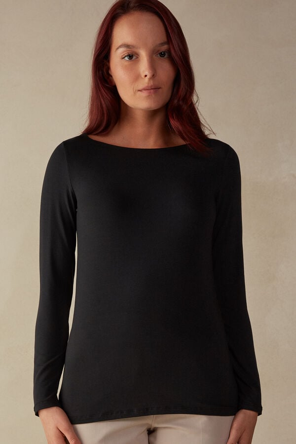 Intimssimi Long Sleeve Bateau Neck Top in Micromodal Mustat | FUSHY62220