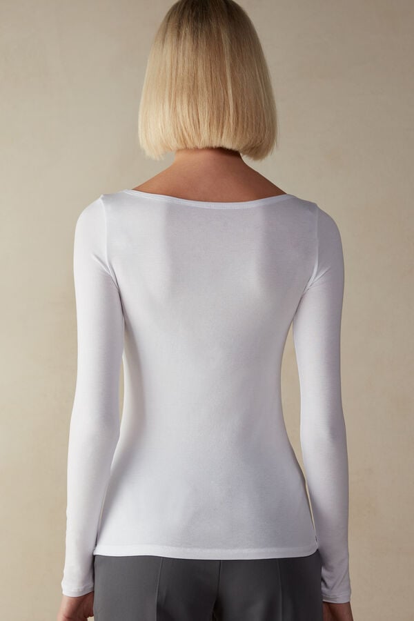 Intimssimi Long Sleeve Bateau Neck Top in Micromodal Valkoinen | USJVR59390