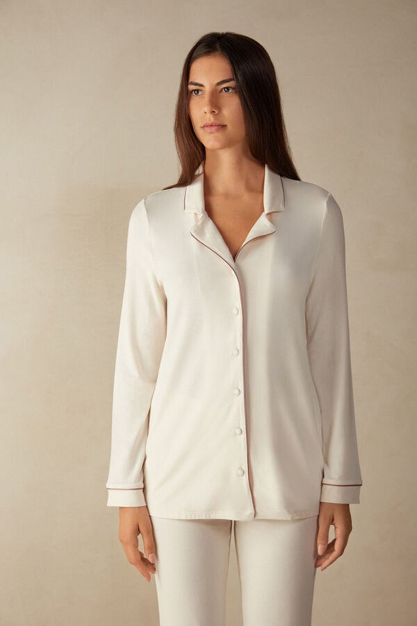 Intimssimi Long-Sleeve Micromodal Pajama Top Natural | GUSUC85659