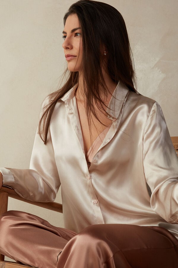 Intimssimi Long Sleeve Silk Shirt Natural | PUSER92108