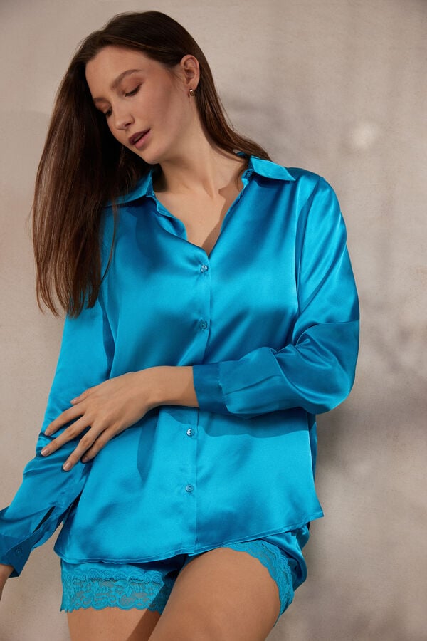 Intimssimi Long Sleeve Silk Shirt Sininen | TUSPQ99921