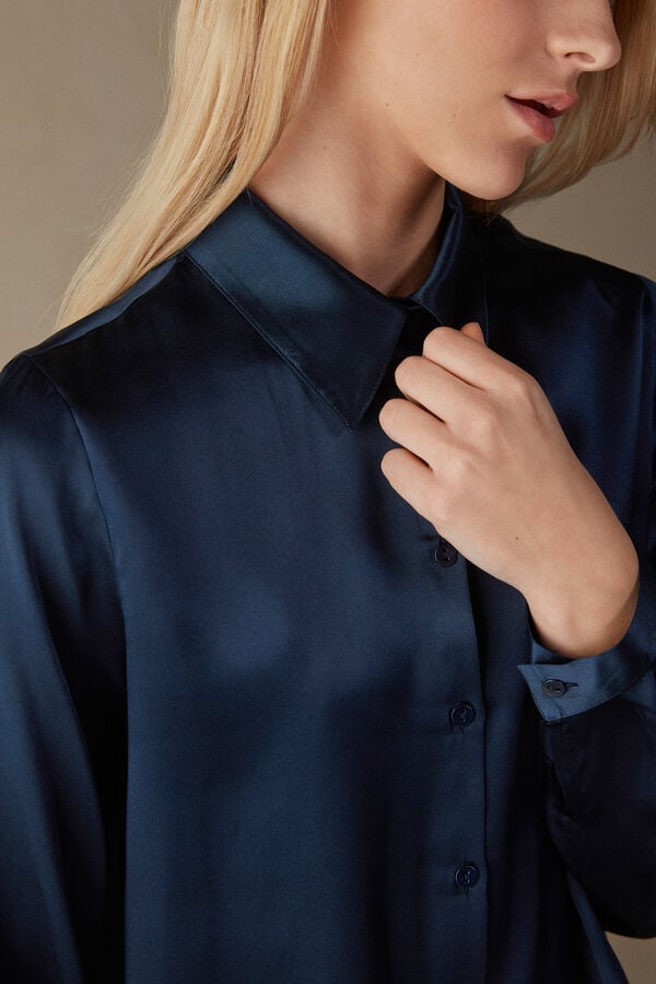 Intimssimi Long Sleeve Silk Shirt Sininen | USZDE87914