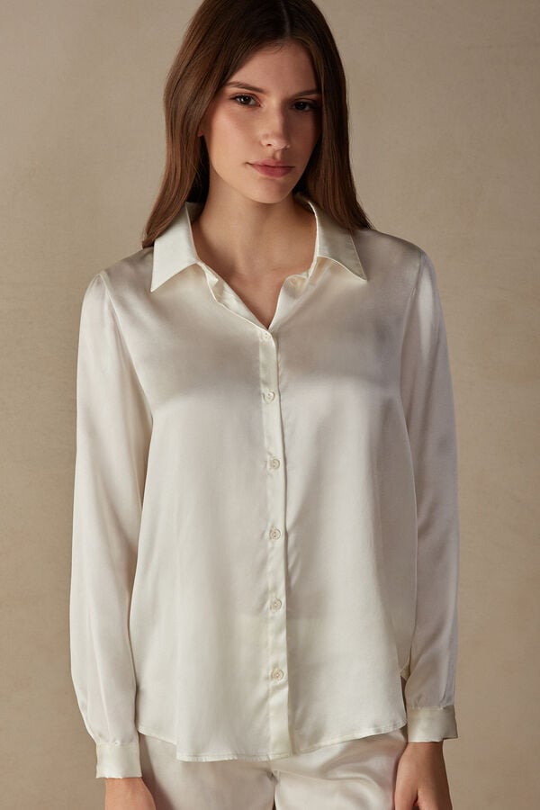 Intimssimi Long Sleeve Silk Shirt Valkoinen | USNZX56898