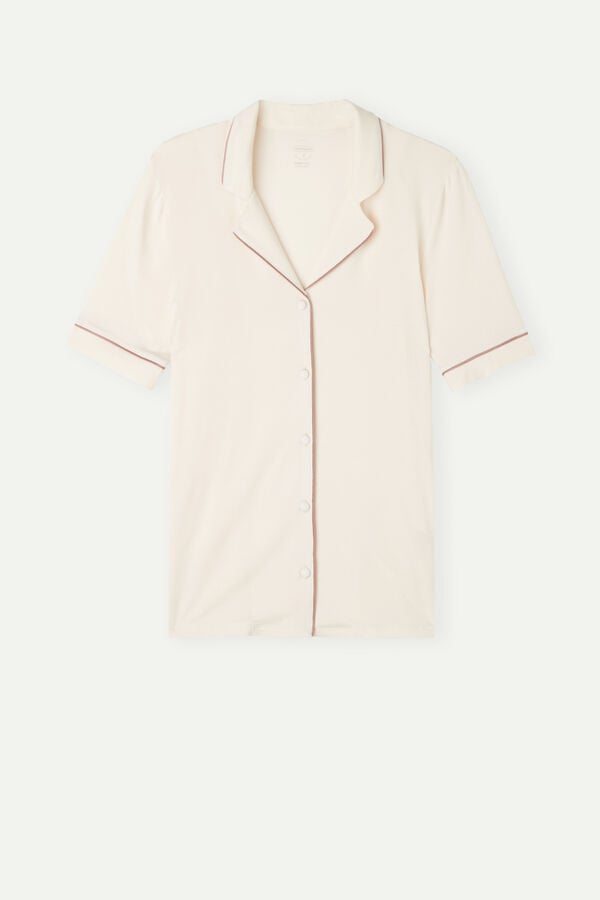 Intimssimi Lyhyt Sleeve Button Up Shirt in Modal Natural | FUSUI19376