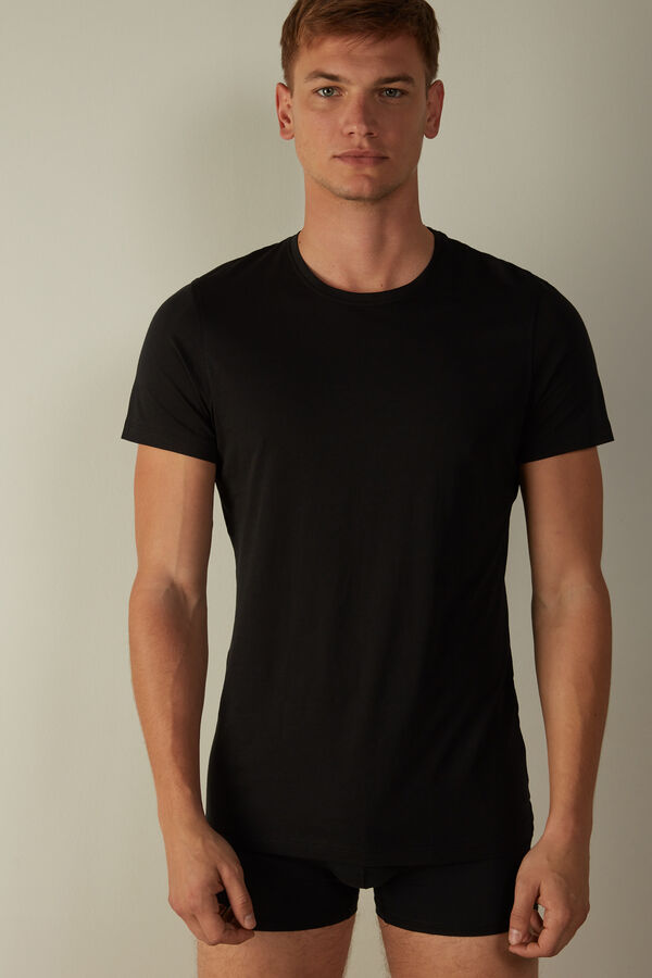 Intimssimi Lyhyt-Sleeve Crew-Neck T-Shirt in Extra-Fine Supima® Puuvilla Mustat | USQCS51016