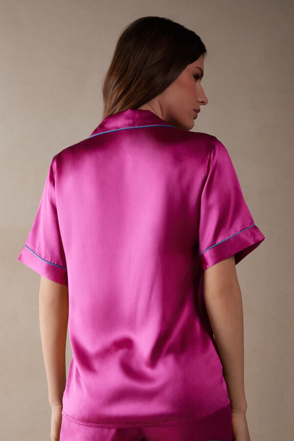 Intimssimi Lyhyt Sleeve Silk Shirt with Contrast Trim Pinkki | MUSHR58217