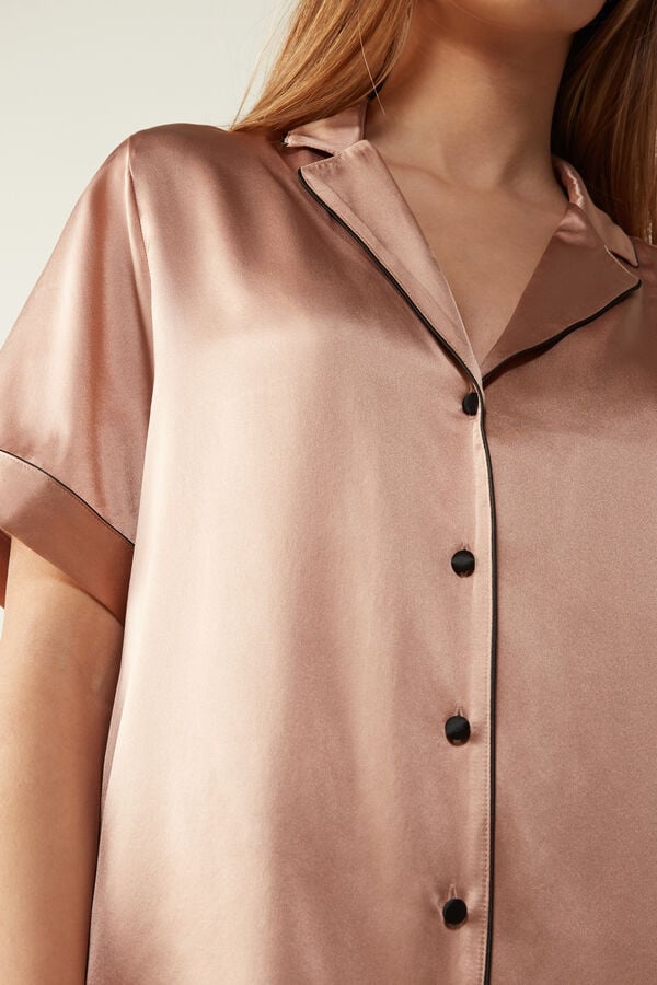 Intimssimi Lyhyt Sleeve Silk Shirt with Contrast Trim Natural | USEGJ32908