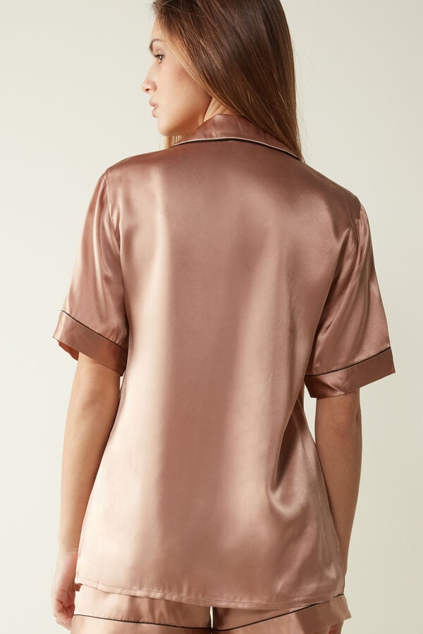 Intimssimi Lyhyt Sleeve Silk Shirt with Contrast Trim Natural | USEGJ32908