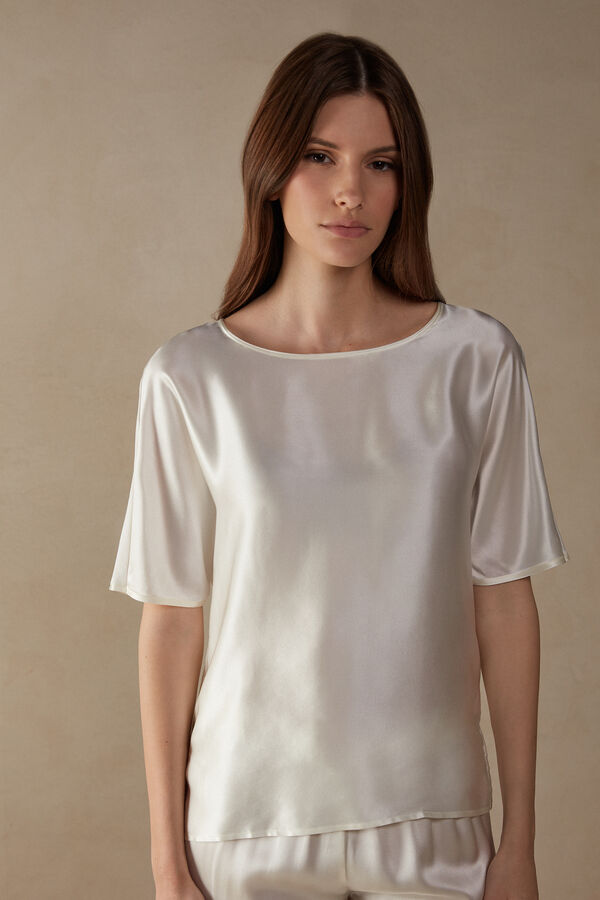 Intimssimi Lyhyt Sleeve Silk and Modal Top Valkoinen | BUSSO21061