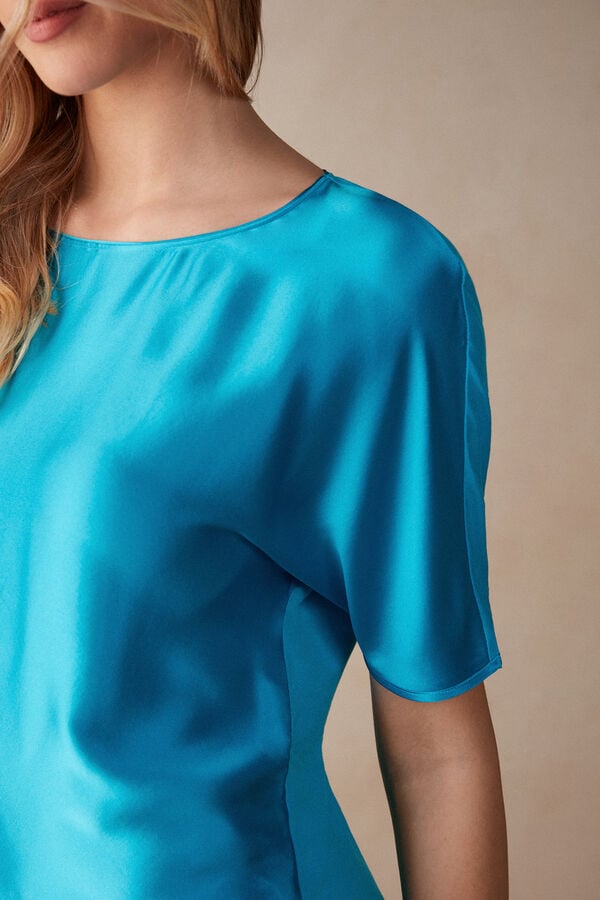 Intimssimi Lyhyt Sleeve Silk and Modal Top Sininen | USZPD13056