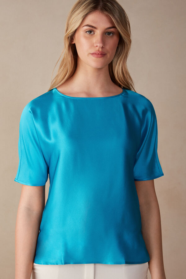 Intimssimi Lyhyt Sleeve Silk and Modal Top Sininen | USZPD13056