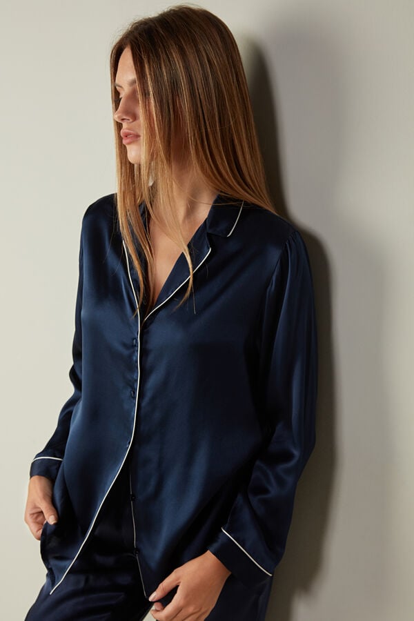 Intimssimi Mannish-Cut Jacket in Silk Satin Sininen | MUSHR97163