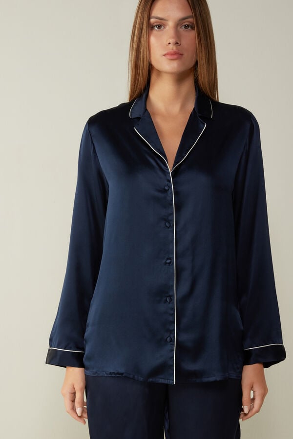 Intimssimi Mannish-Cut Jacket in Silk Satin Sininen | MUSHR97163