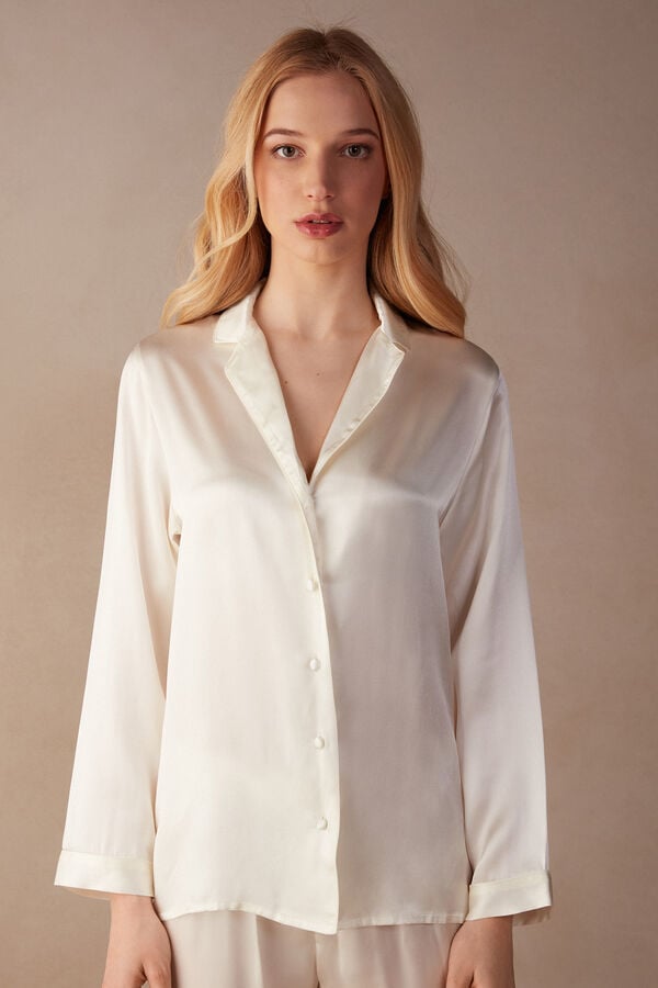 Intimssimi Mannish-Cut Jacket in Silk Satin Valkoinen | USCVG91035