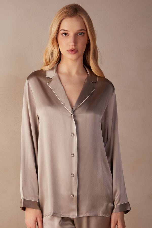 Intimssimi Mannish-Cut Jacket in Silk Satin Natural | USXBR20015