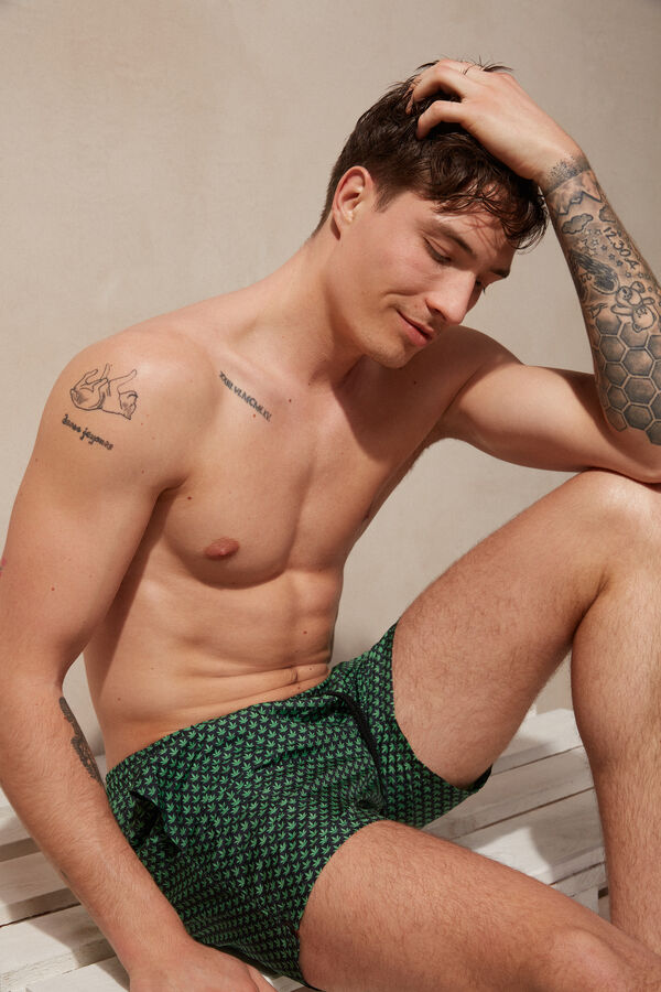 Intimssimi Micro Leaf Print Swim Trunks Vihreä | XUSGW48356