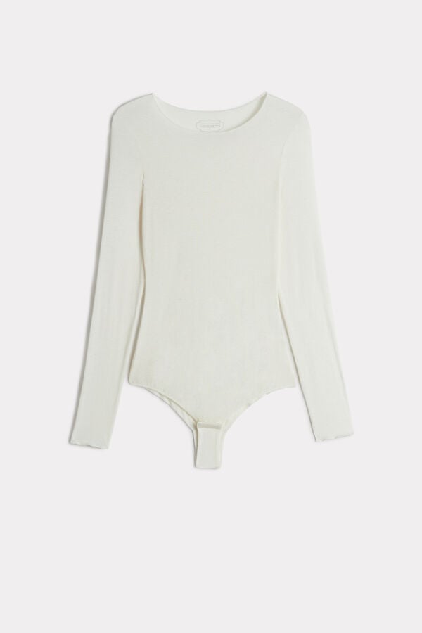 Intimssimi Modal and Cashmere Long-Sleeve Bodysuit Valkoinen | XUSGW58240