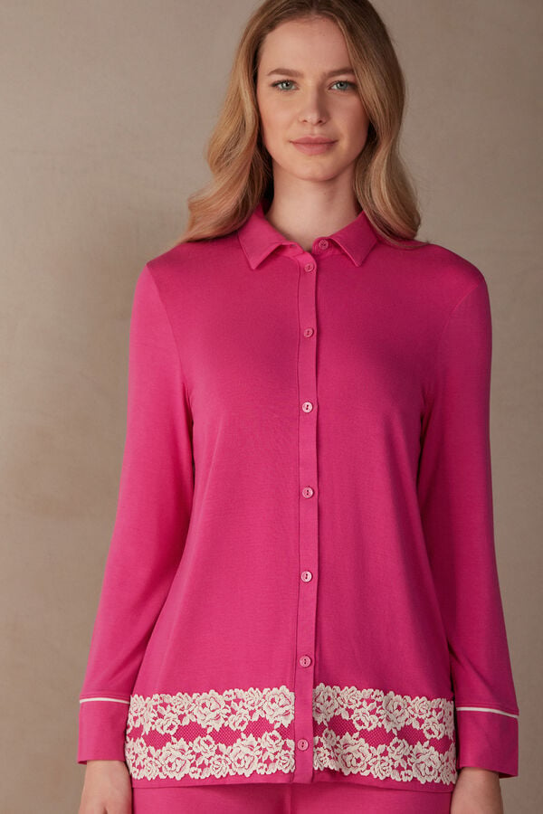 Intimssimi Pretty Flowers Button Up Shirt in Modal Pinkki | DUSKV21848