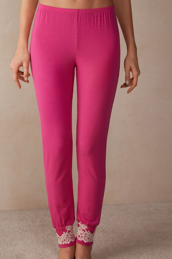 Intimssimi Pretty Flowers Full Length Cuffed Modal Pants Pinkki | XUSGW31067