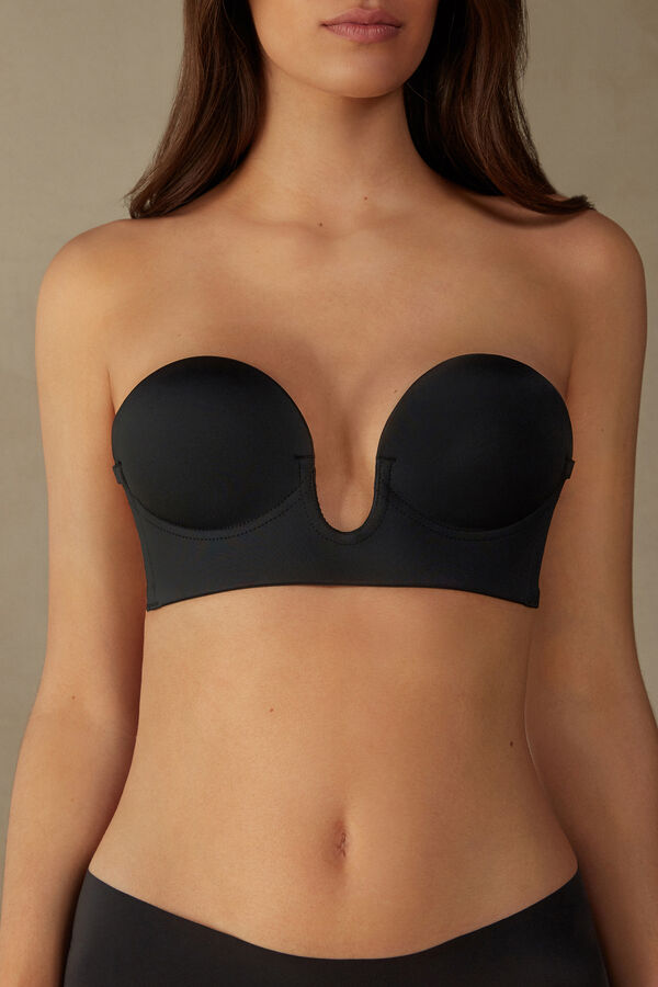 Intimssimi Stick-On Bandeau Plunge Bra with Graduated Cups Mustat | USDYB11280