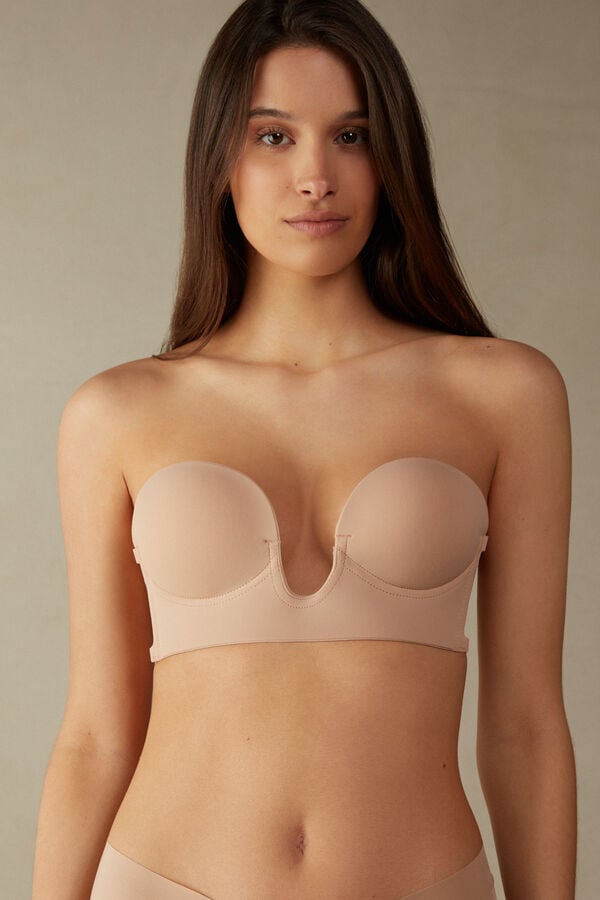 Intimssimi Stick-On Bandeau Plunge Bra with Graduated Cups Natural | USZDE63184